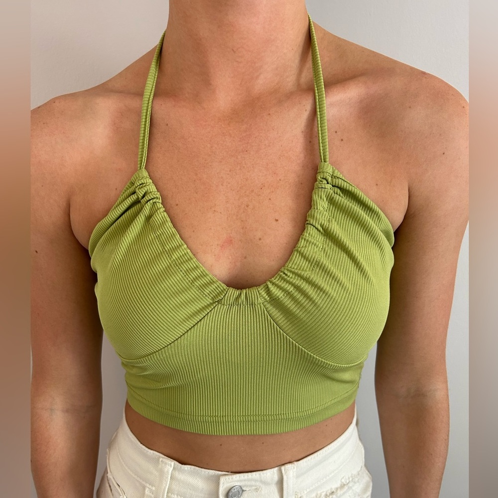 Green halter crop top